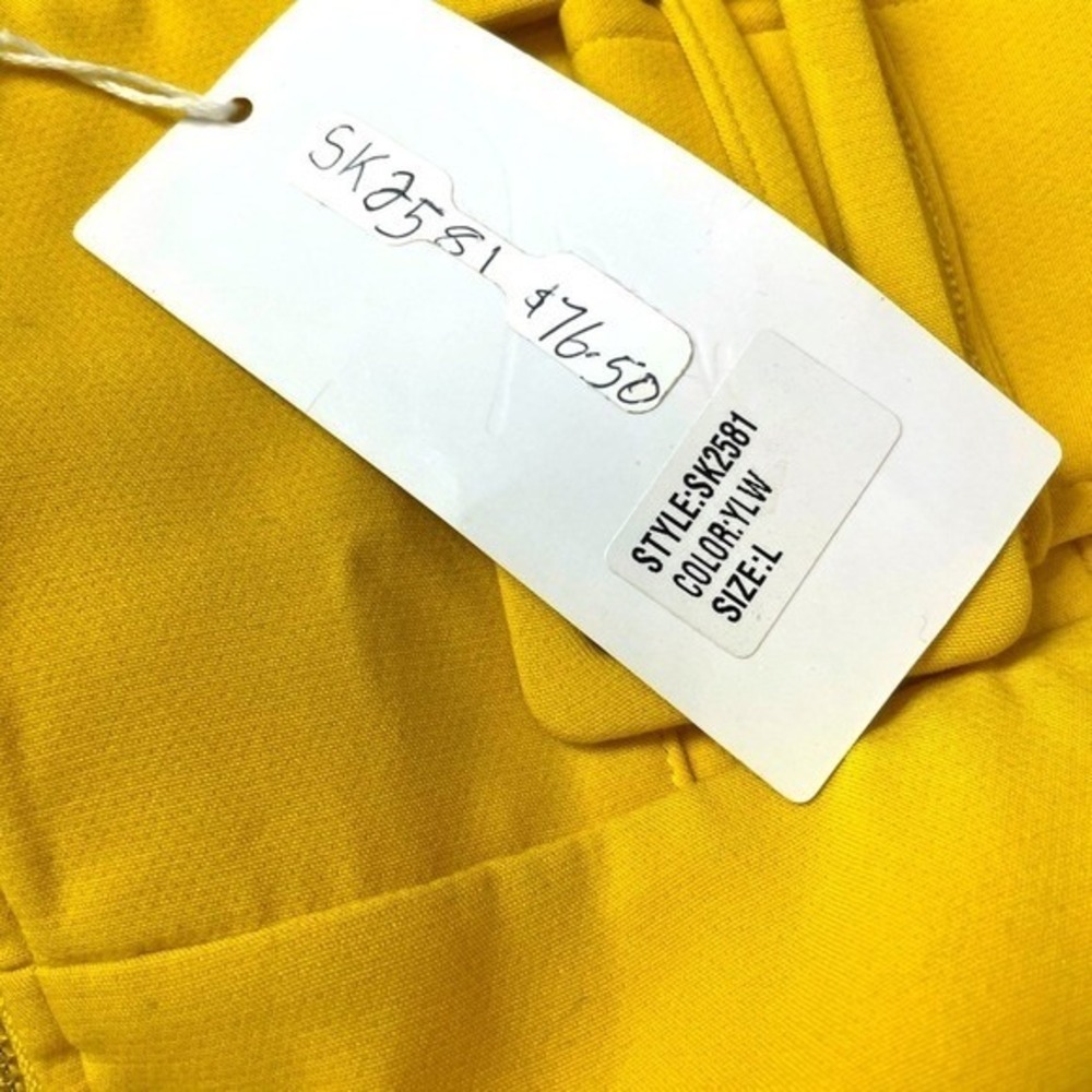 Jenn Yellow Belted Pencil Skirt Front Zip Midi Knee Length Size L - Picture 3 of 4